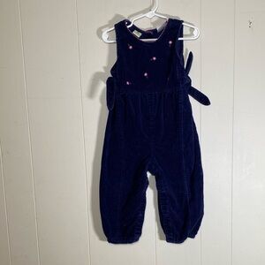 Dark Blue corduroy jumpsuit with embroidered Pink floral Accents size 24 months